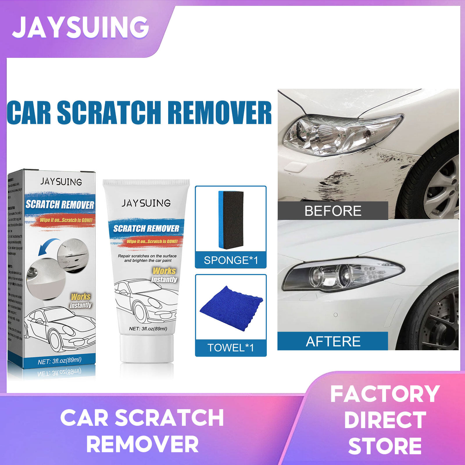 Jaysuing Car Paint Scratch Repair Wax Polishing Kit Scratch Repair Agent Scratch Remover Paint Care Auto Styling Car Polish Cleaner Auto Polishes Care Set Repair Tool (89ml) ราคา 180 บาท*ส่งฟรี