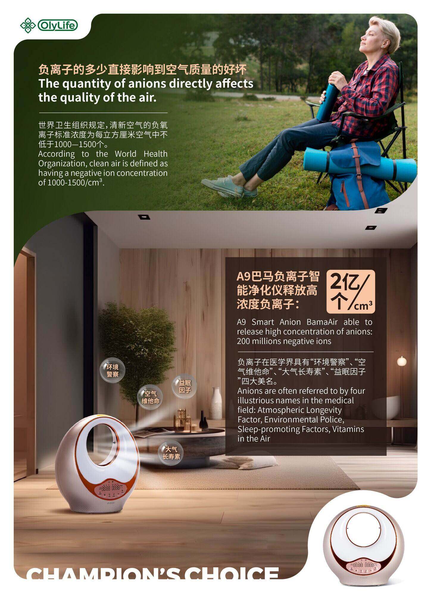 OlyLife A9 Smart Anion Bama Air Purifier Local Manufacturer