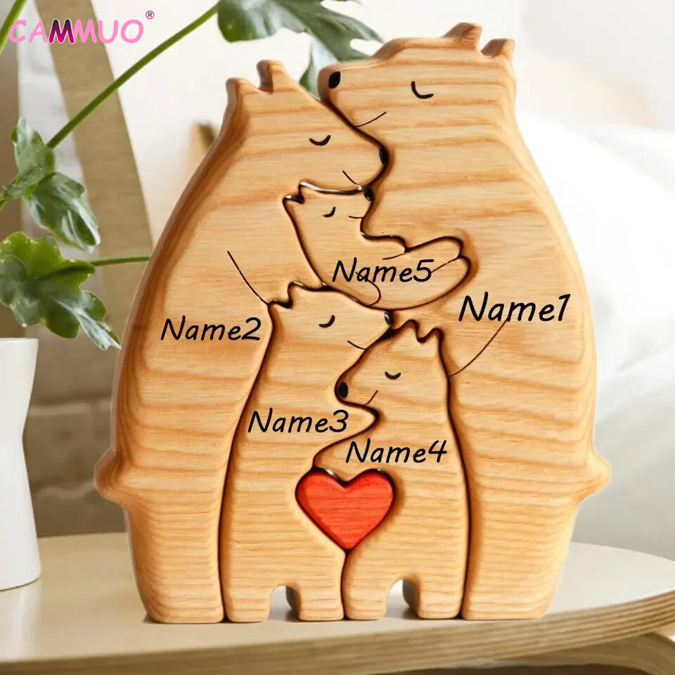 Cammuo Cá Nhân Gia Đình Voi Gỗ Con Voi gia đình tự làm Tên Trái Tim Câu Đố Thủ Công Bức Tượng Để Bàn đồ trang trí để bàn Trang Trí