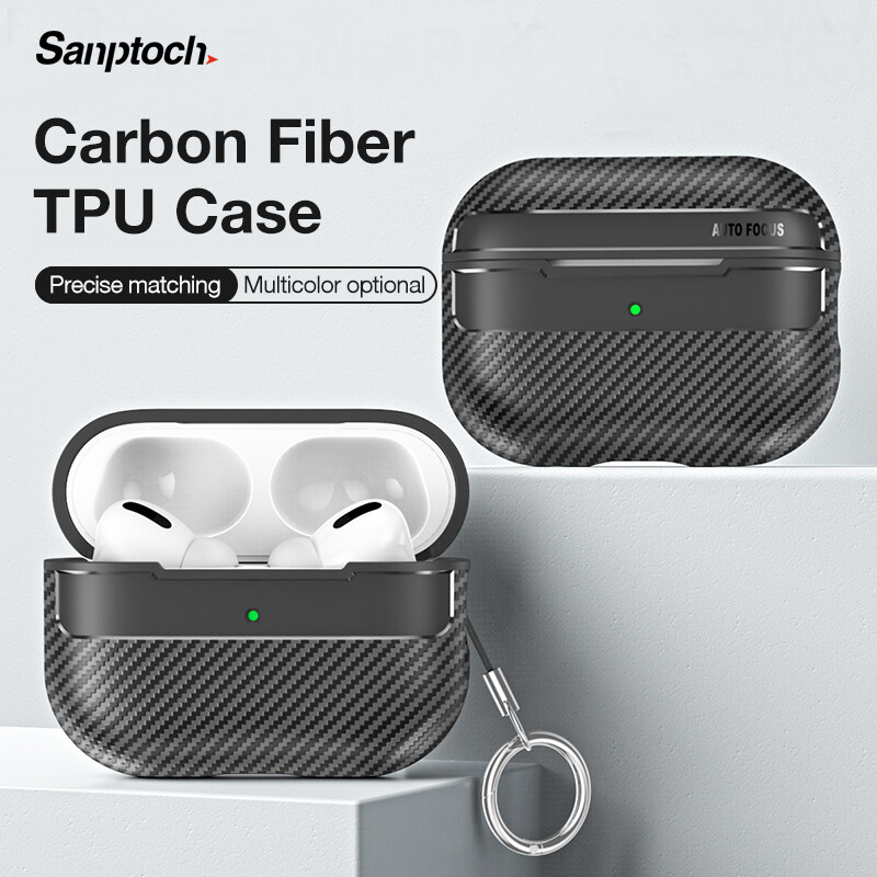Sanptoch Carbon Fiber Texture Case For Apple Airpods Pro2 / Pro / 3rd / 2nd / 1 Generation Wireless Earphone Full Cover Shockproof Hard Protective Casing With Keychain ราคา 103 บาท*ส่งฟรี