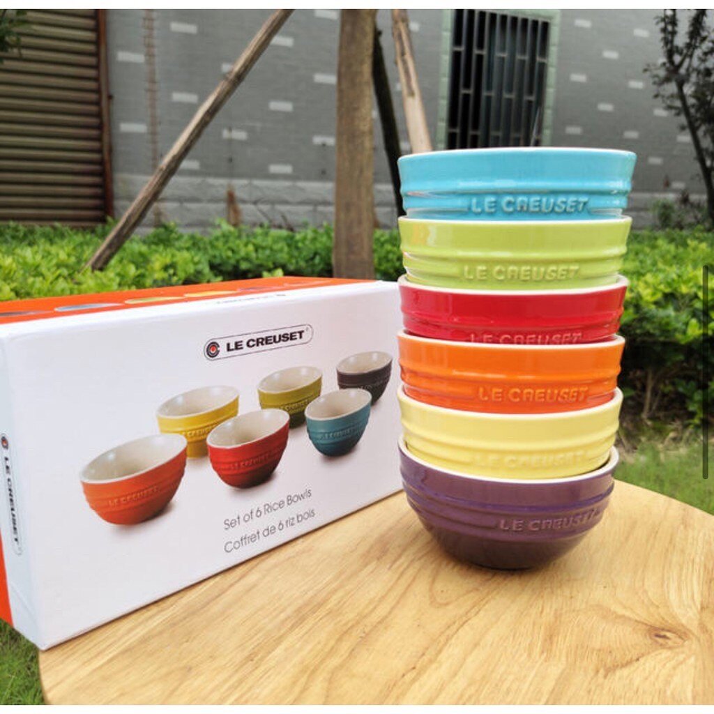 Gambar Ready stock Le Creuset Stoneware Family Set 6Pcs Rainbow Rice Bowl Soup Bowl Meshed Bowl 4.75L,12CM