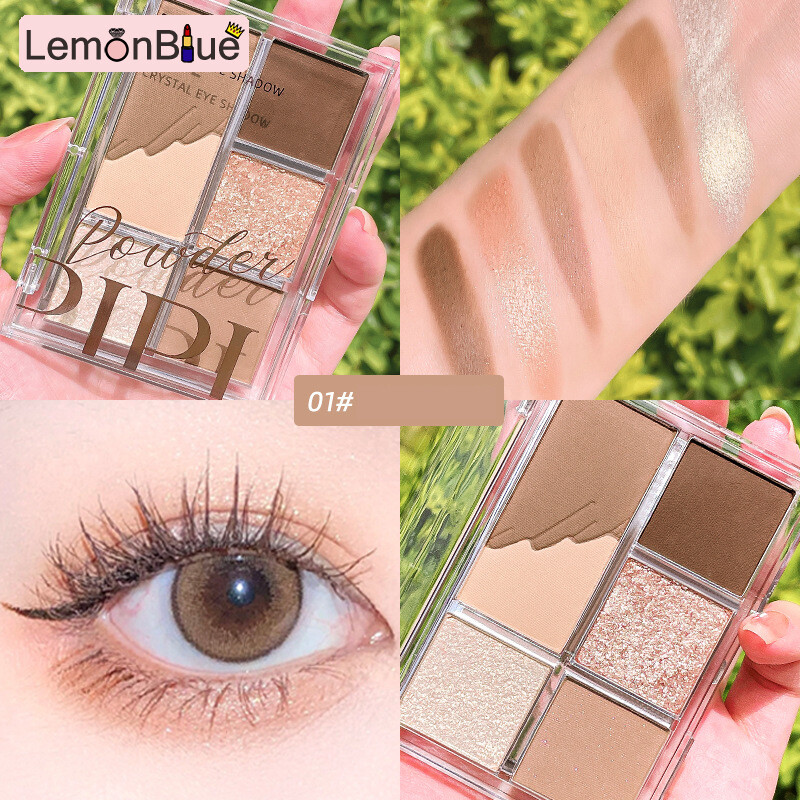 Gambar LemonBlue 5 Colors Eyeshadow Palette Matte Shimmering Naturally Long Lasting No Smudging Eye Shadow