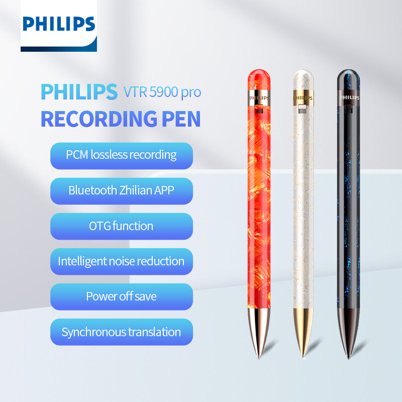 Philips Original Pen Voice Recorder 16GB 32GB Bluetooth Recording With Eco-friendly Resin Pen Case VTR5900 PRO ราคา 4,699 บาท*ส่งฟรี
