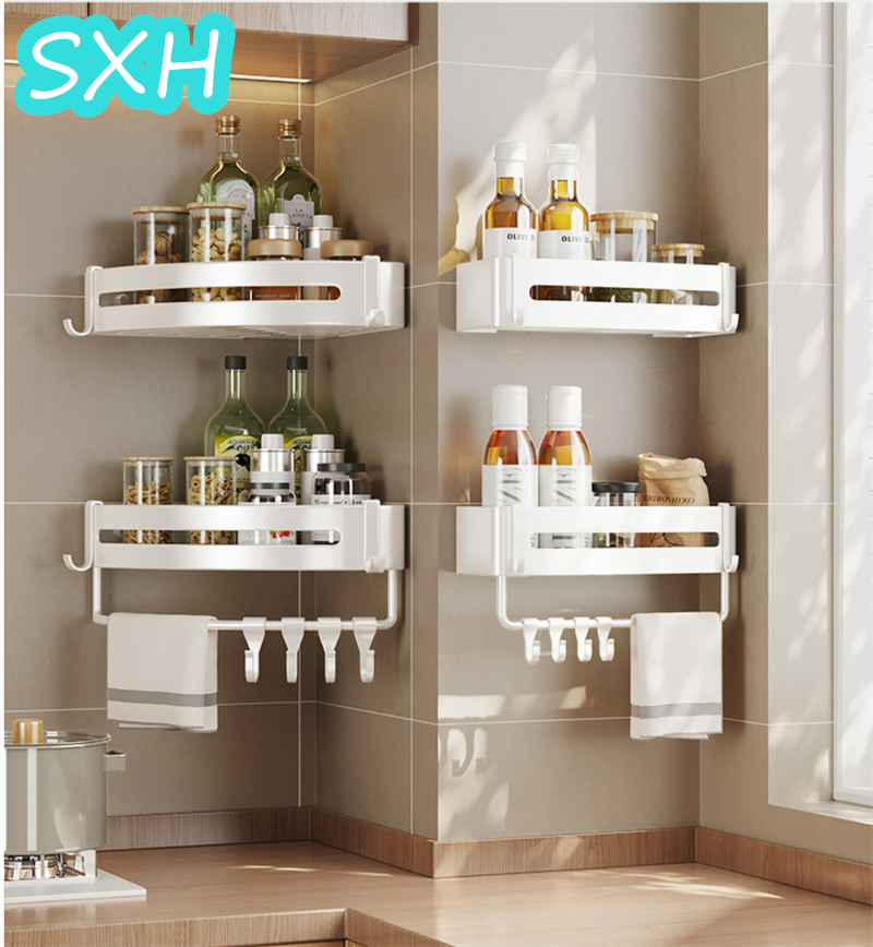 Sxh tam giác trắng không đục lỗ kệ phòng tắm trong phòng tắm phòng tắm giá để đồ treo tường giá lưu trữ