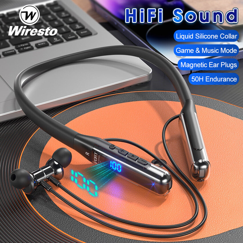 Wiresto Tai nghe Bluetooth Tai nghe nhét tai không dây cổ bluetooth 5.3 Headphone tai nghe thể thao chống mồ hôi tai nghe thể thao thể thao tai nghe khi chạy giảm tiếng ồn Tai nghe Bluetooth