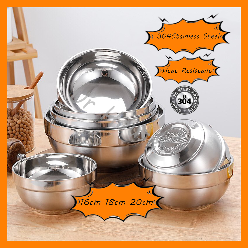 Gambar [Ready Stock] 304 ?????High Quality Stainless Steel Double Layer Anti Scald Round Soup Bowl StainlessSteel Bowl