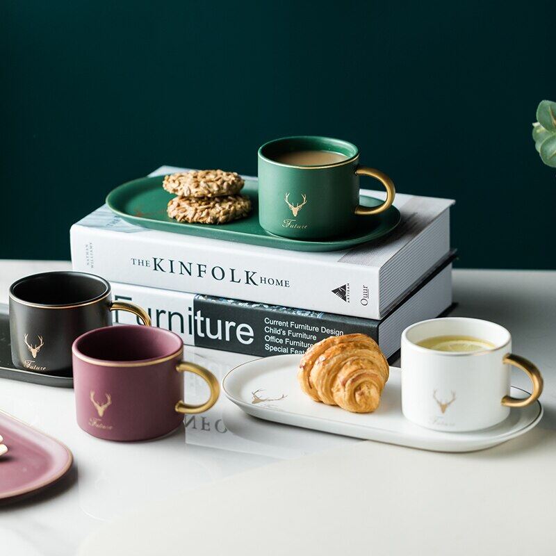 Gambar Ceramics Coffee Cups Saucers Spoon Sets Tea Soy Milk Breakfast Mugs Dessert Plate With Gift Box