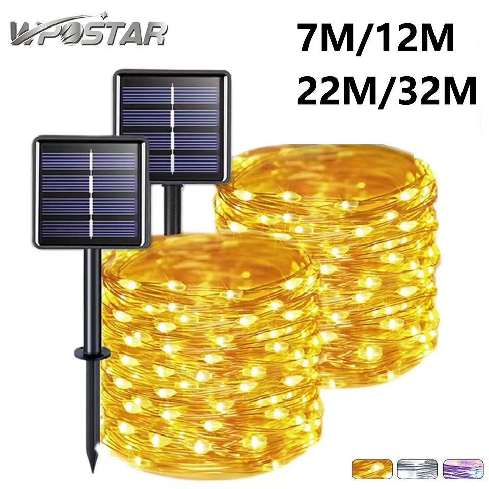 7m/12m/22m Solar Fairy String Light 8 Mode Copper Wire String Lights Outdoor Waterproof Christmas Garden Holiday Decoration