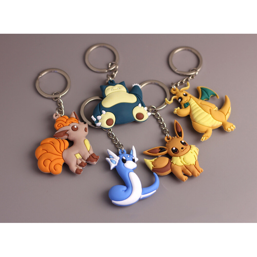 Pokemon 3D Key Chain PVC Keyring Ornament Pendant Pikachu Toy Accessories
