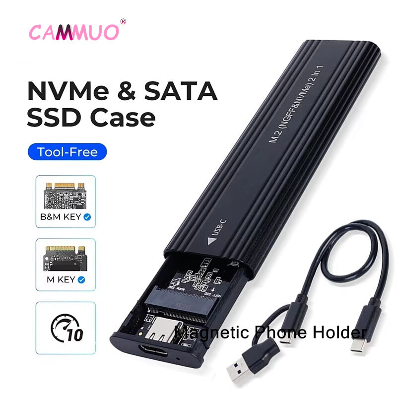 Cammuo NVME M.2 Solid State Drive External Enclosure 2230/2242/2260/2280 M.2 to USB C 10Gbps SSD Aluminum Case Type A+C for M/M+B Key ราคา 155 บาท*ส่งฟรี