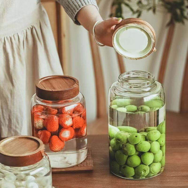 Tarro de cristal con tapa de madera hermético para alimentos_voghion.com