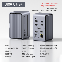 Hagibis Dual USB C Docking Station Triple Monitor LED Strip Light USB-C Hub Type-C Adapter With 8K DP&HDMI M.2 SSD Enclosure 100W PD USB 3.1 For MacBook Air Pro Laptop