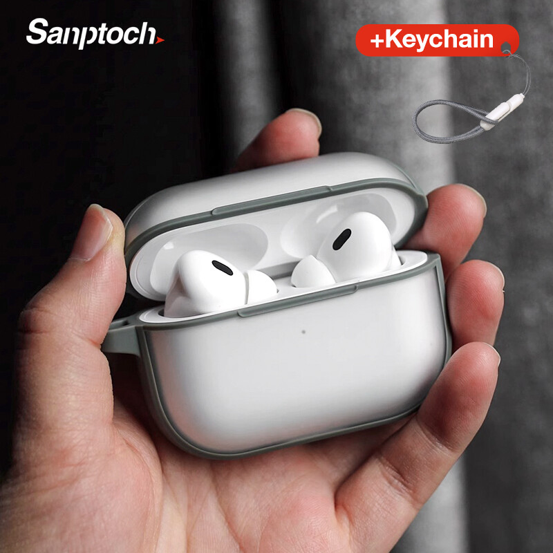 Sanptoch Luxury Matte Case For Apple AirPods Pro2 2022 / 3rd / Pro Bluetooth Wireless Earphone Shockproof Cover For Airpods 2 / 1 Generation Frosted Translucent Protective Casing With Keychain ราคา 223 บาท*ส่งฟรี