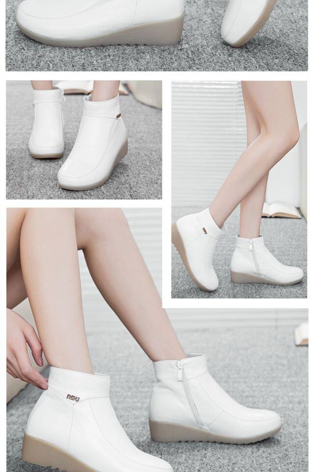 护士鞋冬季女2019新款白色加绒韩版保暖短靴医院工作坡跟护士棉鞋