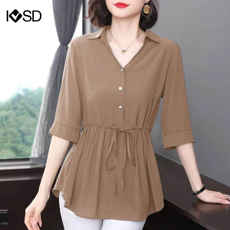 Ivsd áo cánh dáng dài tay lửng công sở thanh lịch thắt eo tự thắt nơ cho nữ