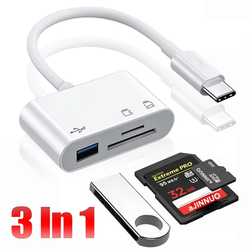 OTG 3 trong 1 đầu đọc thẻ loại C hỗ trợ thẻ TF SD đầu nối Micro USB truyền dữ liệu ổ đĩa flash Đầu đọc thẻ OTG cho Android