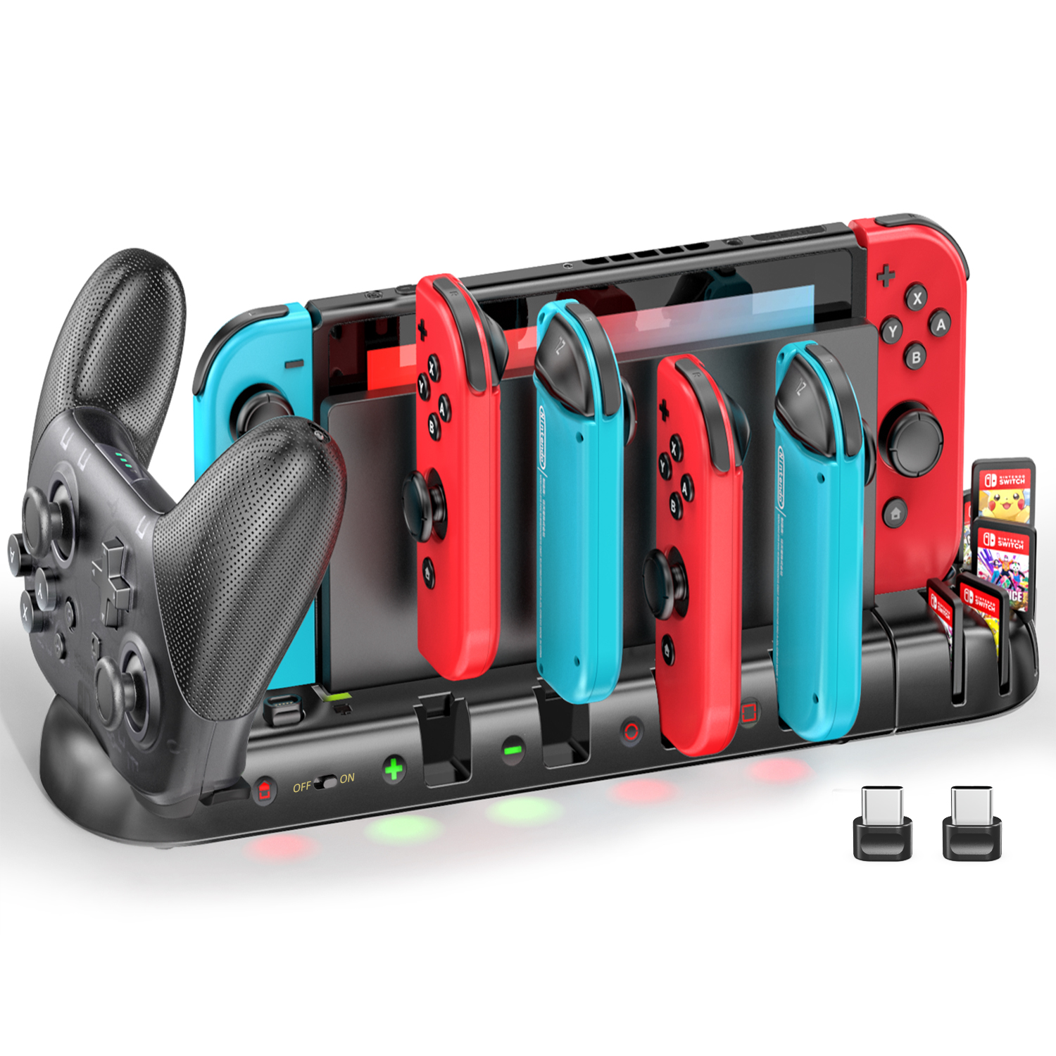 Oivo điều khiển chơi game Chân dock sạc điện thoại trạm cho joycons, Nâng cấp 16 Trò chơi khe cắm đế sạc tương thích với bộ chuyển đổi Nintendo & OLED mô hình niềm vui-con, sạc cho Bộ chuyển đổi Nintendo joycon điều khiển
