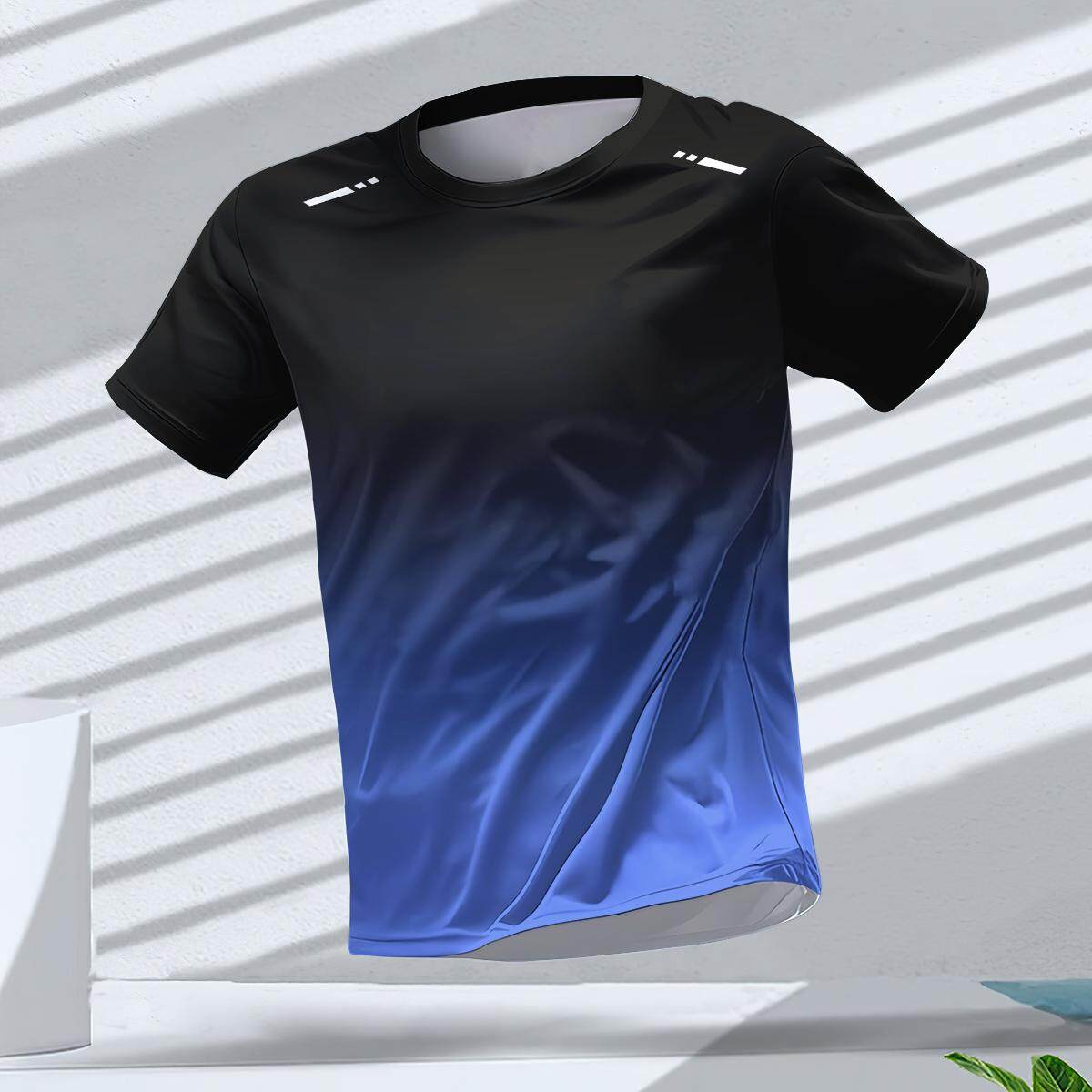 Gradient Men's T-Shirt Casual Simple T-Shirt for Men Solid Color Outdoor Fitness Men's Clothing