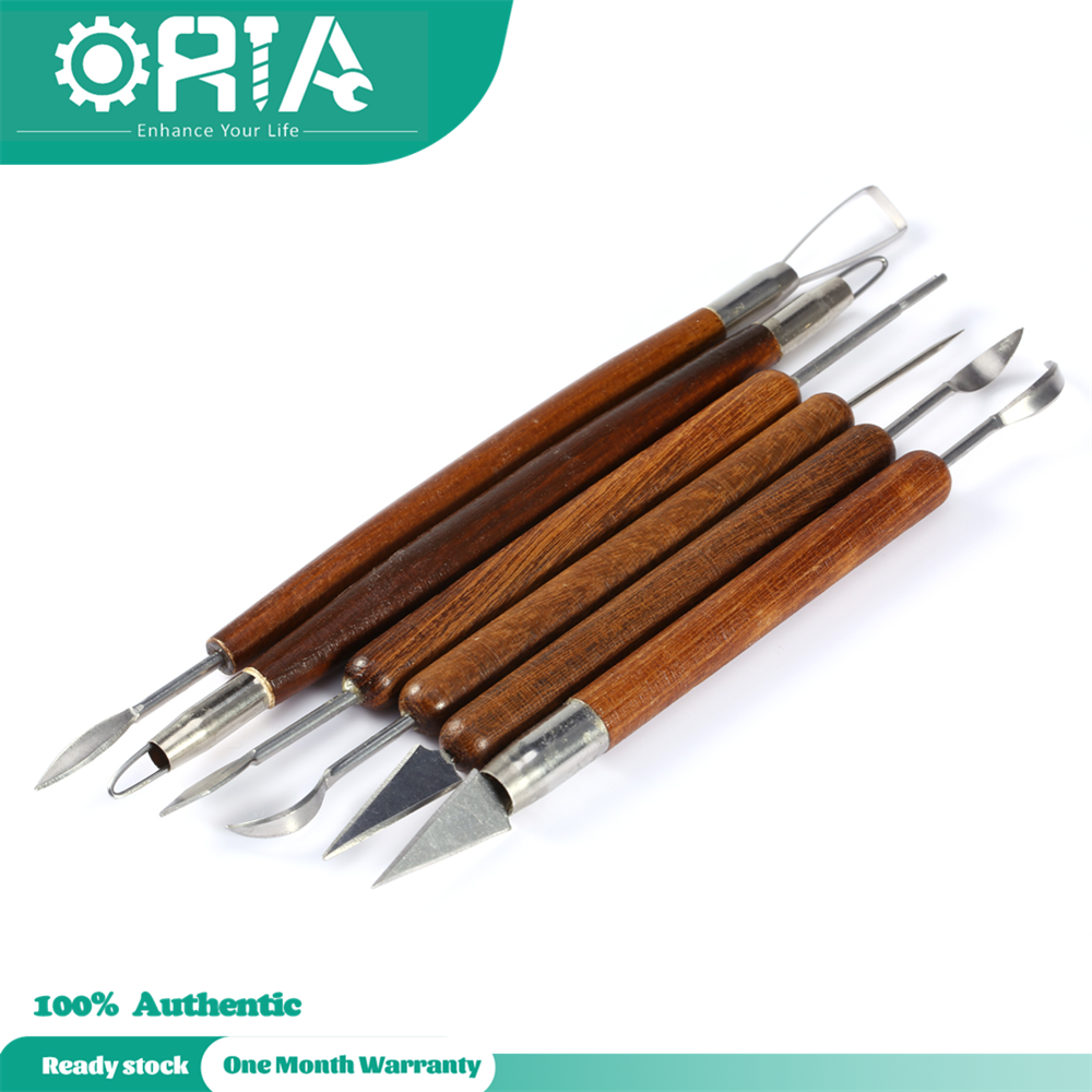 Oria 6 dụng cụ điêu khắc đất sét bộ dụng cụ gốm chính xác bộ dụng cụ đất sét hai mặt với tay cầm bằng gỗ để điêu khắc gốm sứ