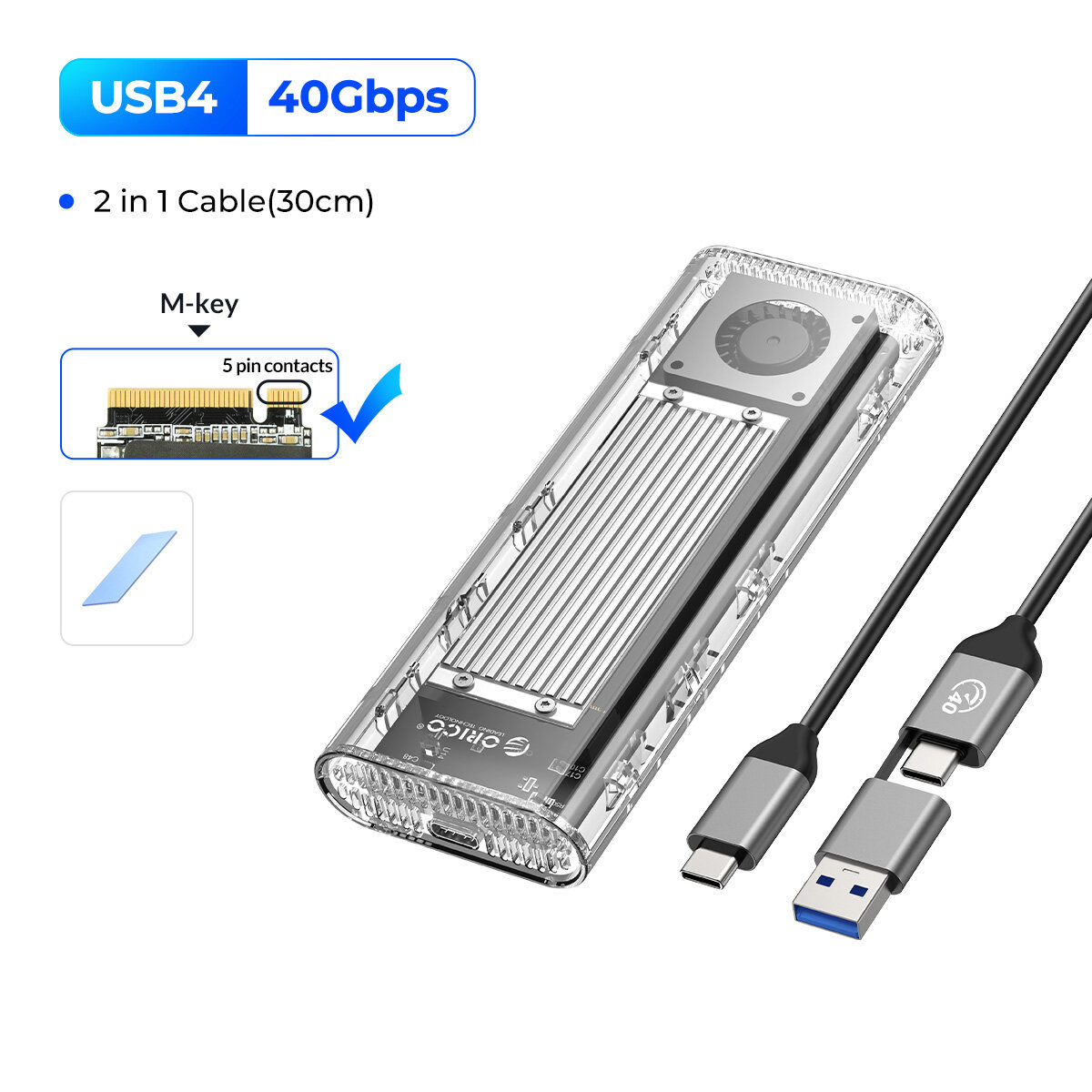 ORICO M2 NVME 40Gbps usb4 M.2 Vỏ đựng ổ SSD với Quạt Tản Nhiệt Loại C USB một cáp M2 trường hợp bao