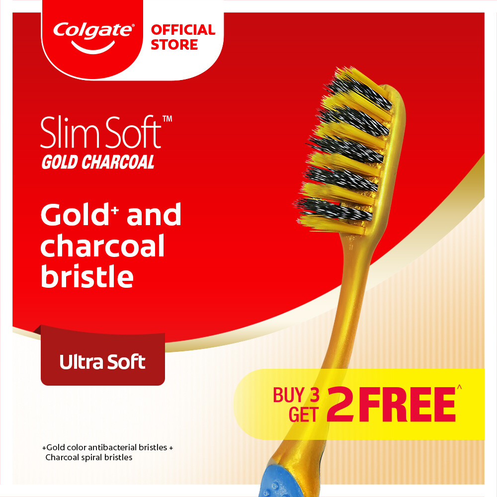 Gambar Colgate SlimSoft Charcoal Gold Toothbrush Valuepack 5s (Ultra Soft)