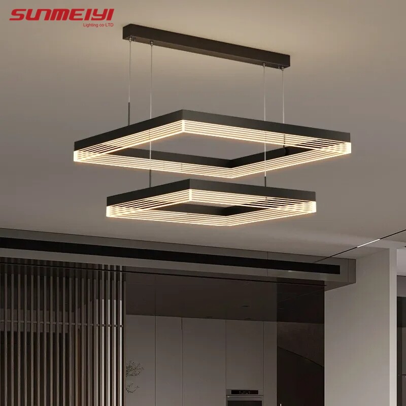 Modern Minimalism Led Chandelier Black Square Frame Led Pendant Chandelier For Living Room Led Dimmable Hanging Lamp Fixtures ราคา 7,310 บาท*ส่งฟรี