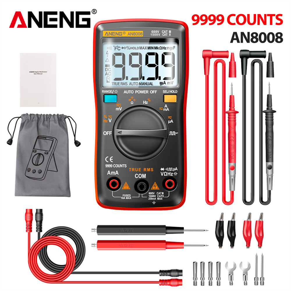 Aneng AN8008 9999 đếm Meter vạn năng AC/DC Ampe kế Điện áp medidor electrico True-RMS Bộ dò NCV vạn năng công cụ