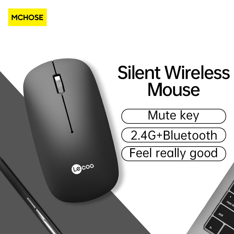 Lenovo WS214 Wireless Mouse Dual mode 2.4G/Bluetooth Mice Silent mute Comfortable feel grip mouse for Laptop PC Computer Office Use