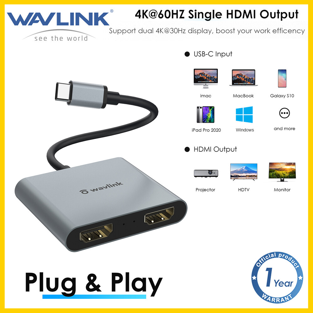 Wavlink USB-C sang Bộ chuyển đổi hiển thị HDMI 4K kép HDMI 4K 60Hz hoặc