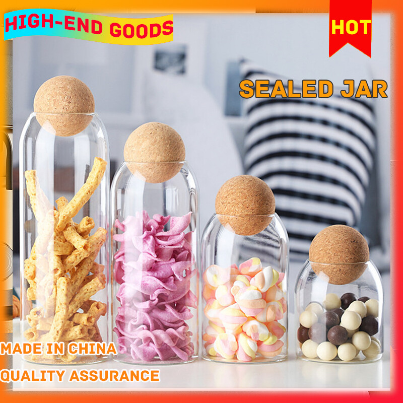 Gambar High Borosilicate Transparent Glass Sealed Tank Storage Tank Grain Storage Tank Creative Cork Stopper Tea Tank