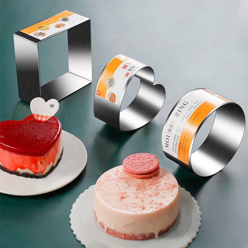 Gambar 4 6 8 10Inch Heightening Stainless Steel Mousse Mold Mousse Ring Love Heart Square Round Cake Baking Mold Household Accessories