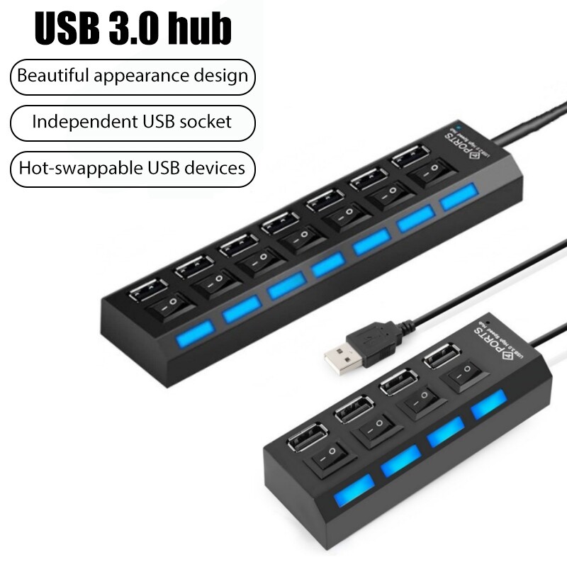 Usb 3.0 hub hub usb 2.0 bộ chia usb đa tuyến hub sử dụng bộ chuyển đổi điện 4/7 cổng nhiều expander hub usb với cáp chuyển đổi extender