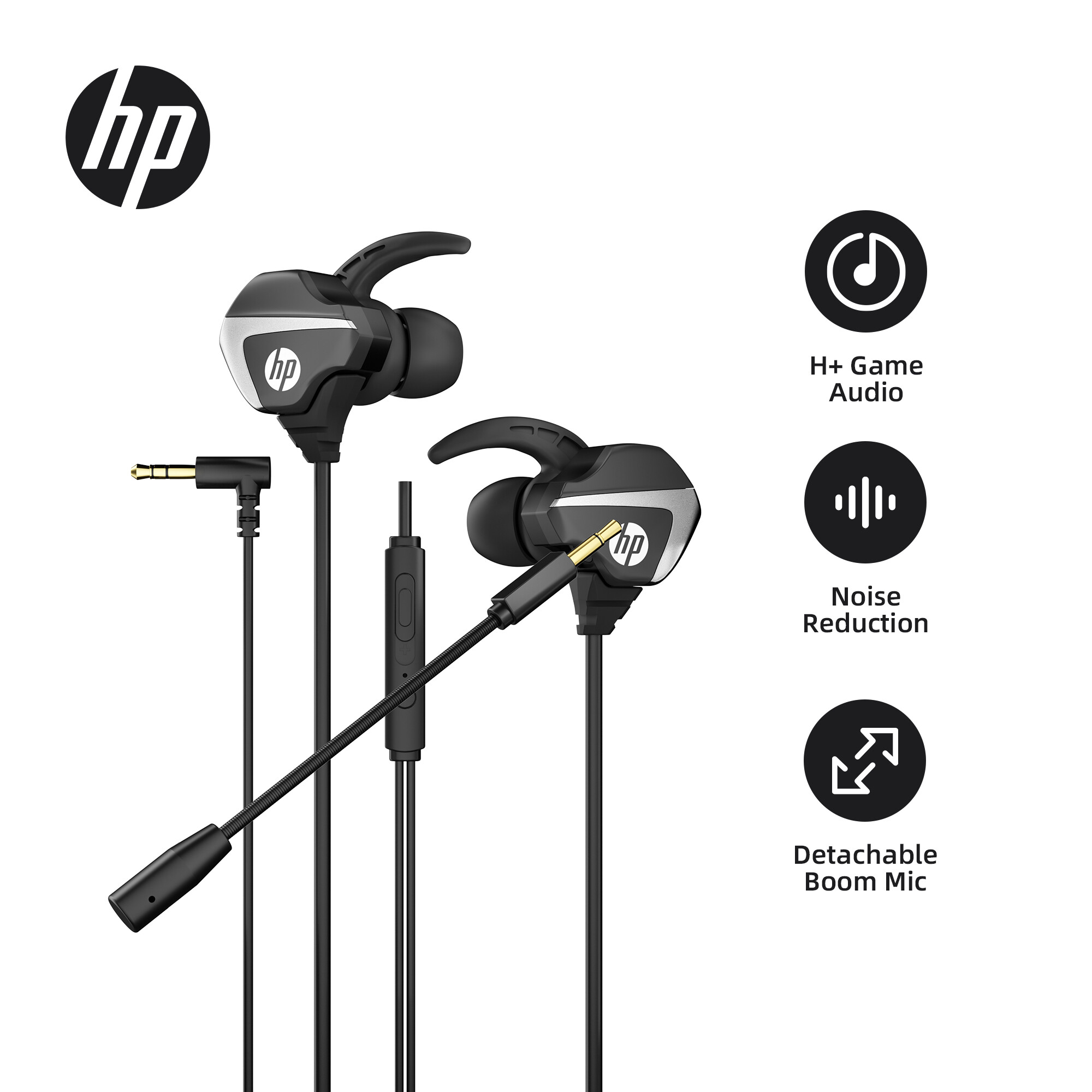 HP H+ Gaming Wired Earphones - Dual Mic System Titanium-Coated Drivers Shark-Fin Design Anti-Tangle Cable for Gaming DHH-3113 ราคา 558 บาท*ส่งฟรี