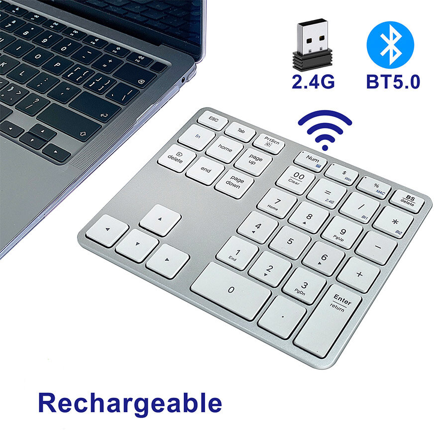 Seenda bàn phím số bluetooth không dây cho máy tính xách tay bàn phím số sạc được bàn phím số nhôm 35 phím cho mac windows