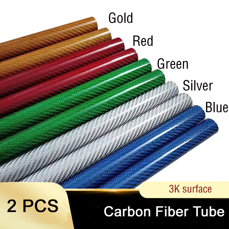 2 Ống Sợi Carbon Cái/lốc 500Mm Bề Mặt Bóng 3K Màu Xanh Đỏ Bạc Đường Kính 10Mm 12Mm 14Mm 16Mm 18Mm 20Mm 22Mm 25Mm 30Mm