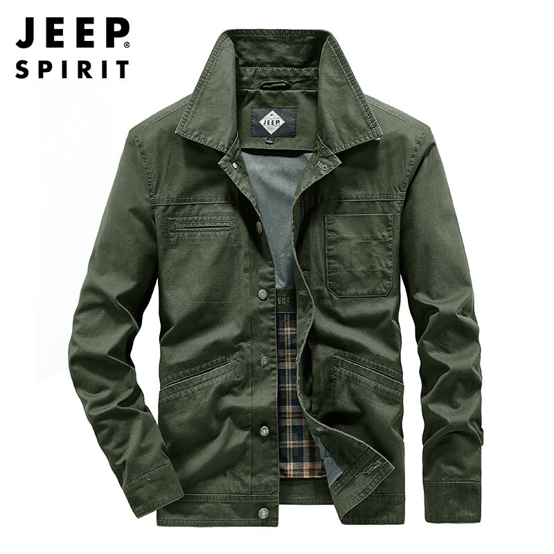 JEEP SPIRIT Áo Khoác Nam Áo Khoác Làm Việc Có Ve Áo Mới Áo Khoác Thường Ngày Nhiều Túi Thoáng Khí Dáng Rộng