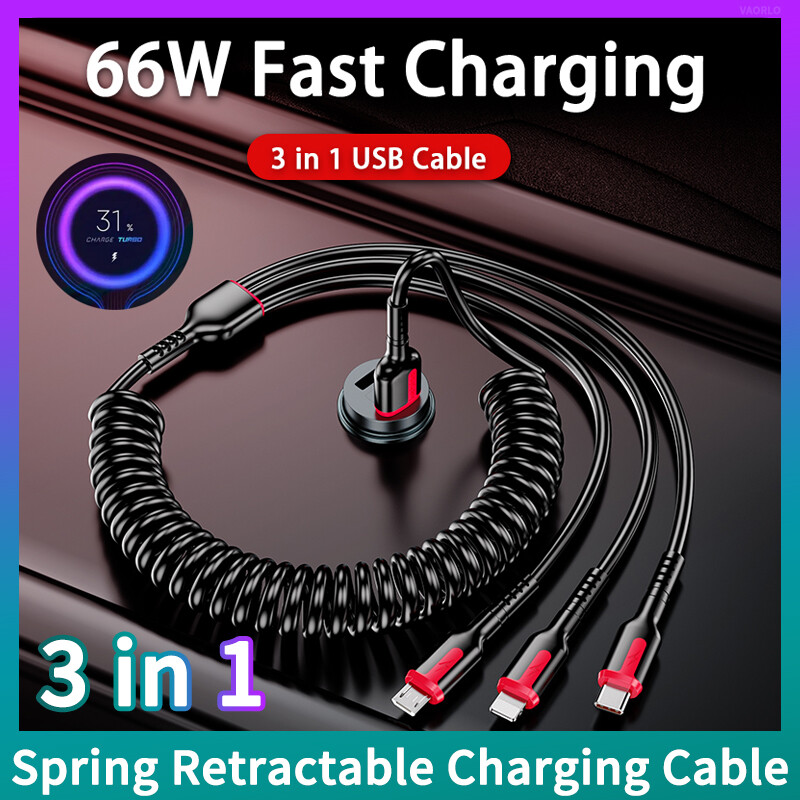 Disour ban đầu 3 trong 1 lò xo có thể thu vào 6a 66w siêu nhanh cáp sạc type-c sét micro sạc usb dòng 1.2m 1.8m cho xiaomi huawei oppo vivo tương thích với cáp sạc iphone