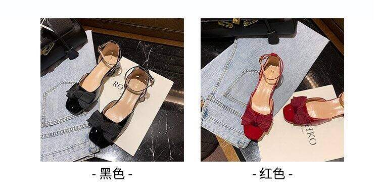 Giày Cao Gót Màu Đỏ Giày Một Lớp Gót Vuông Nơ Bướm Phong Cách Tiên Nữ Mẫu Mới Mùa Xuân 2022 Cho Nữ Giày Dự Tiệc Lễ Phục Không Mệt Chân 3