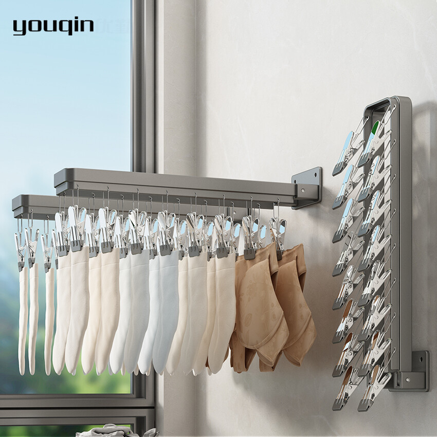 Youqin gấp vớ giá với clip treo tường Khăn Phòng Tắm Giá phơi treo đồ lót hộ gia đình ban công không gian kệ nhôm cho sắp xếp vải