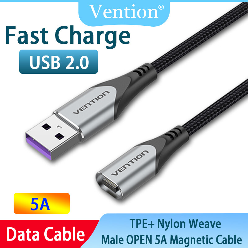 Vention 5A Sạc từ cáp sạc nhanh USB 2.0 một nam để mở 5A Cáp sạc nam châm nylon bện cáp sạc cho điện thoại Android 5A Cáp sạc nam châm Samsung Huawei Xiaomi Cáp