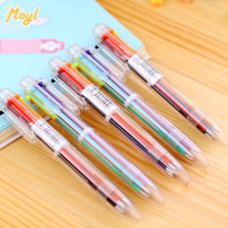 Bút bi 6 màu trong 1 bút bấm vỏ trong suốt nhiều màu văn phòng phẩm