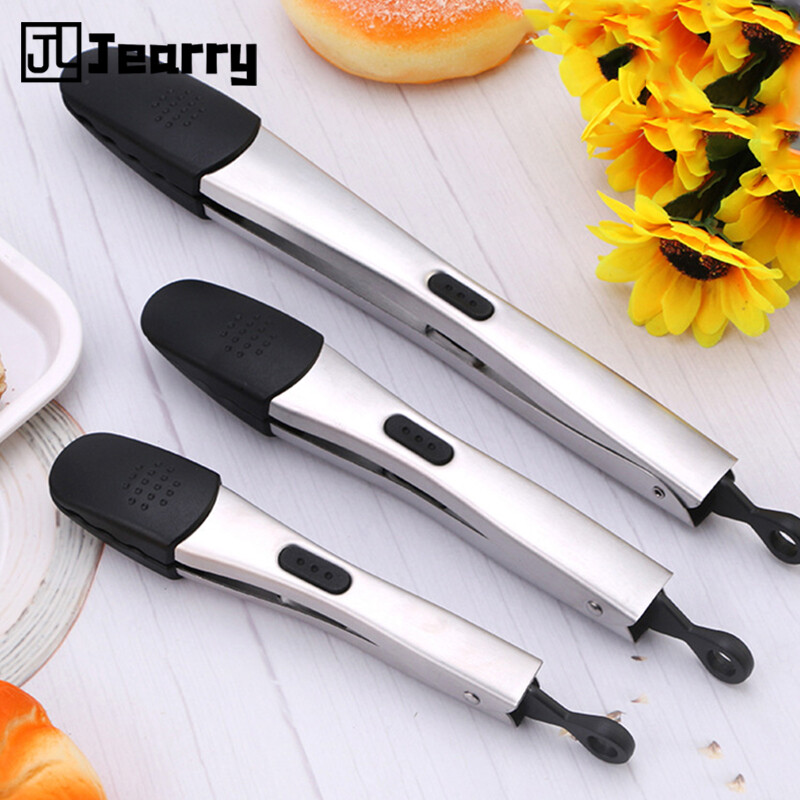 Gambar Jerarry 3 piece stainless steel 7 8 12 inch food tongs kitchen tongs silicone compact tongs Can be used for cooking grilling  salads kitchen tools for kitchens and restaurants
