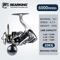 Bearking New Saltwater Fishing Reel 1000-6000 9+1BB bearing Max Drag 20KG with 5.2:1 Metal Spool Spinning Wheel Water-Proof Reels