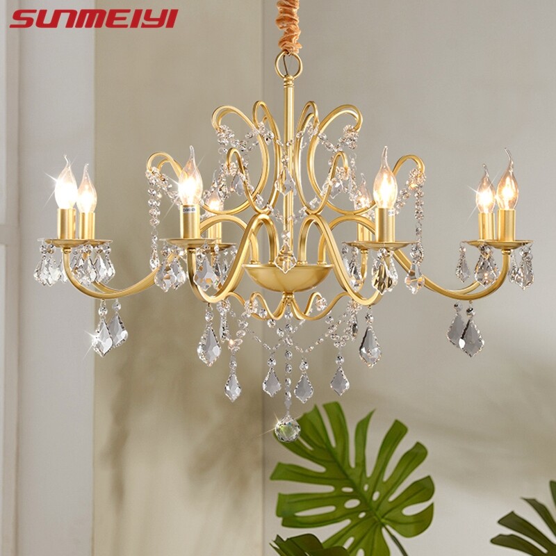Unique Gold Chandelier Crystal Living Room Lights Luxury Bedroom Pendant Chandelier With Lamp Shade Noble Elegant Kitchen Light ราคา 6,349 บาท*ส่งฟรี