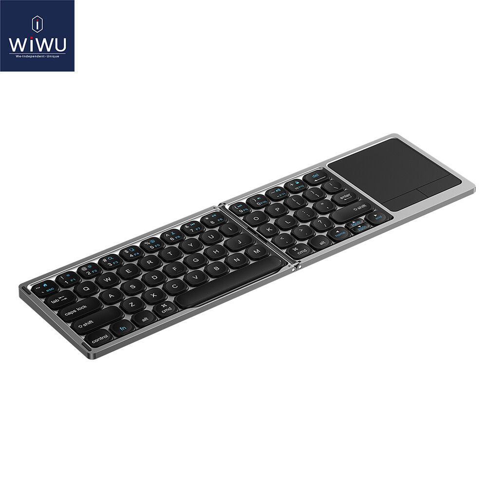 Wiwu Bluetooth có thể gập lại Bàn phím kèm bàn di chuột tri-gấp Bàn phím mini không dây, du lịch nhỏ gọn bàn phím hỗ trợ 3 thiết bị bàn phím gập cho Windows/iOS/Android/Mac