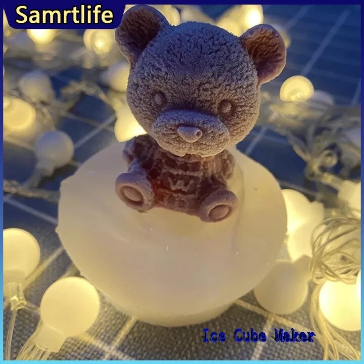 Gambar Samrtlife Bear Ice Mold Silicone Ice Cube Maker Chocolate Cake DIY Mould for Whiskey Cocktail Coffee Drink Juice Teddy Bear Shape Mold