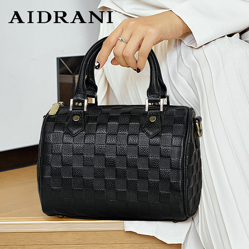 AIDRANI กระเป๋าผู้หญิงลายสก๊อตกระเป๋าหมอนกระเป๋าโททหนังลายนูนลายสก๊อตหรูหราหรูหราสะพายไหล่สไตล์บอสตัน ราคา 1,615 บาท*ส่งฟรี