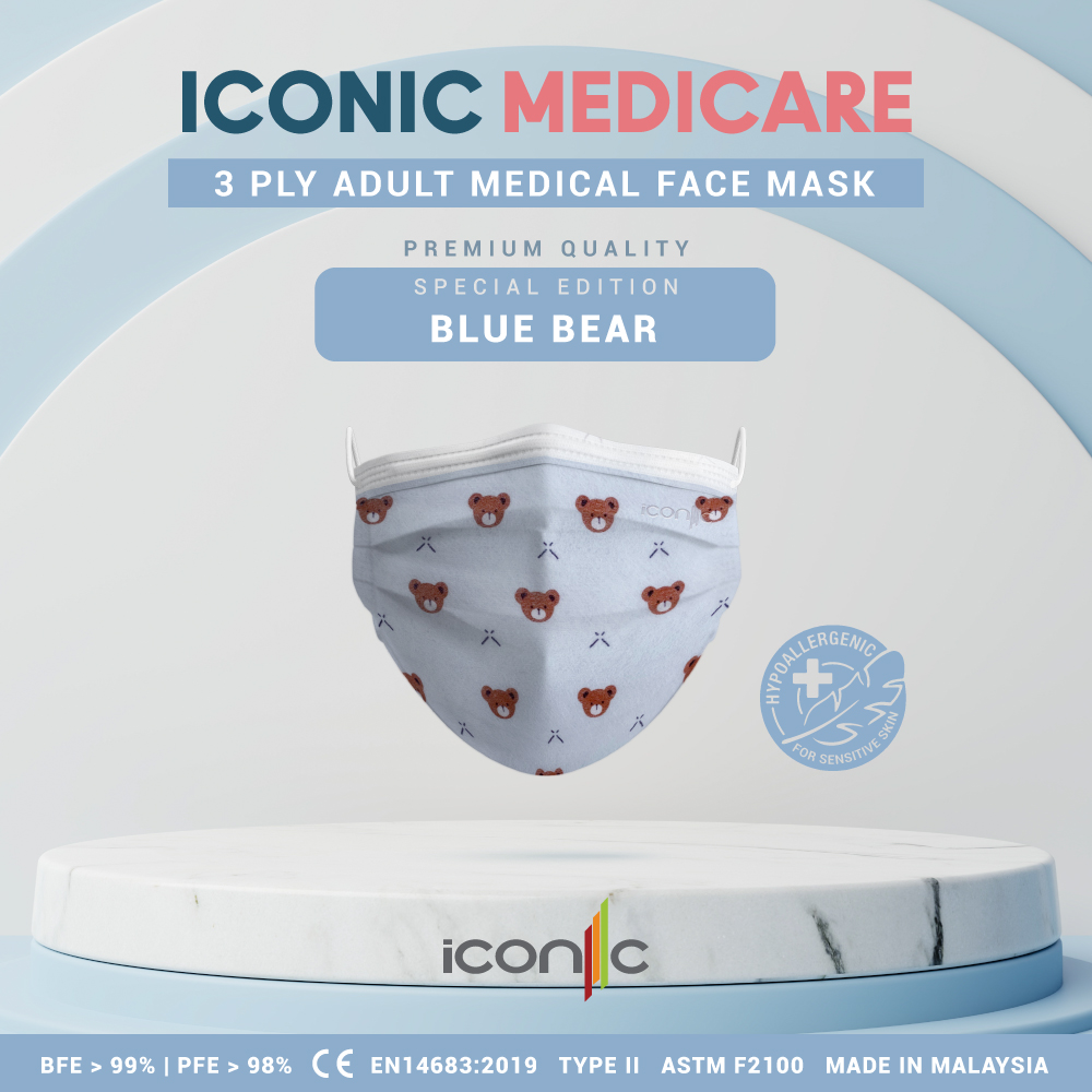 Iconic 3ply Medical Baby Blue Bear Face Mask 50pcs Lazada