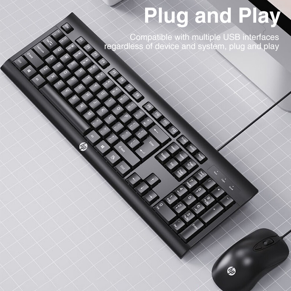 Bộ Combo HP Bàn Phím Và Chuột KM100 Có Dây USB 104 Phím Bàn Phím Chống Nước Màng Và Máy Tính Xách Tay Chuột Cho Máy Tính 1600DPI