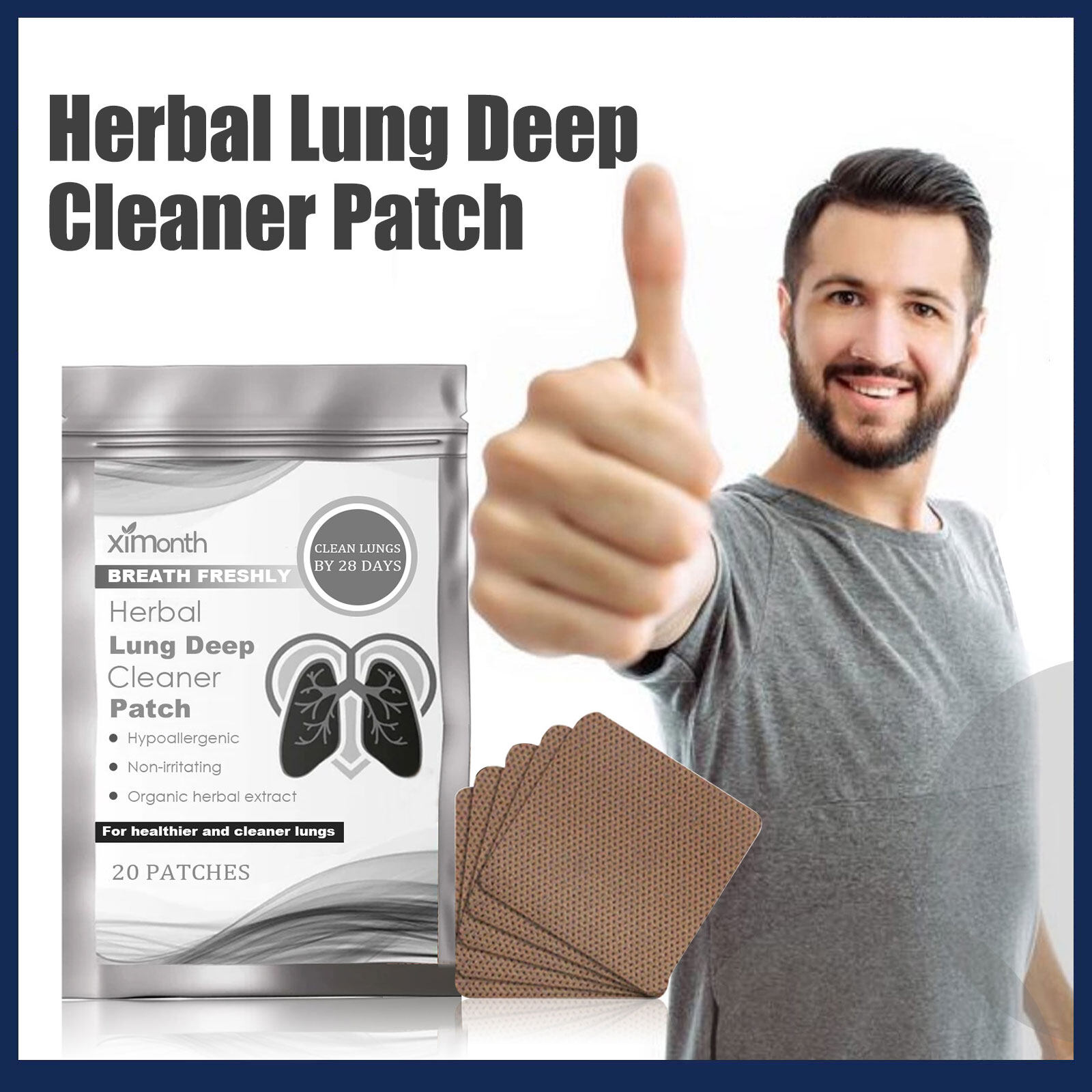XiMonth Herbal Lung Deep Cleaner Patch Remove Waste Mucus From Lungs Make Breathing Easier Restore Normal Breathing Mode Improve Respiratory Sensitivity Asthma Remove Accumlated Phlegm Lung Debris Hypoallergenic Non-Irritating Lung Care Product 20pcs ราคา 178 บาท*ส่งฟรี